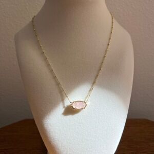 Kendra Scott Elisa Satellite Necklace Rose Quartz Gold Tone Pink Dust Bag